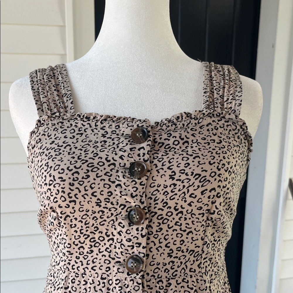 Japna Leopard Print Button Front Midi Dress – Smocked Back – Size S – Cottagecor - Picture 6 of 7